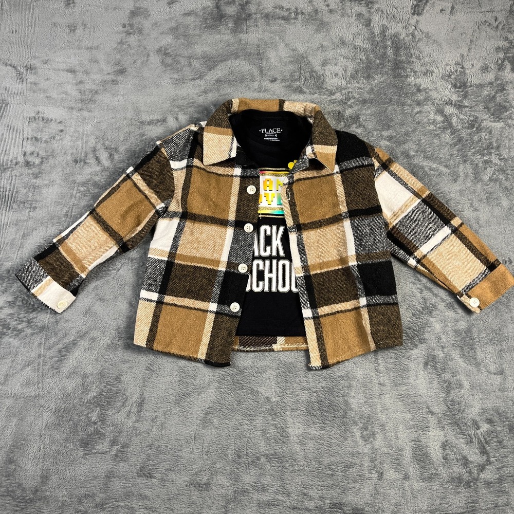 Childrens Place Shein Kids Shacket T-Shirt Lot XS 4 5 Plaid Gamer Brown Black